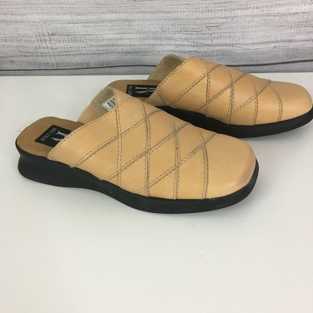 AJ‎ Valenci Womens Mules 6 Beige Tan Comfort Slides Leather Sueded Shoes Work